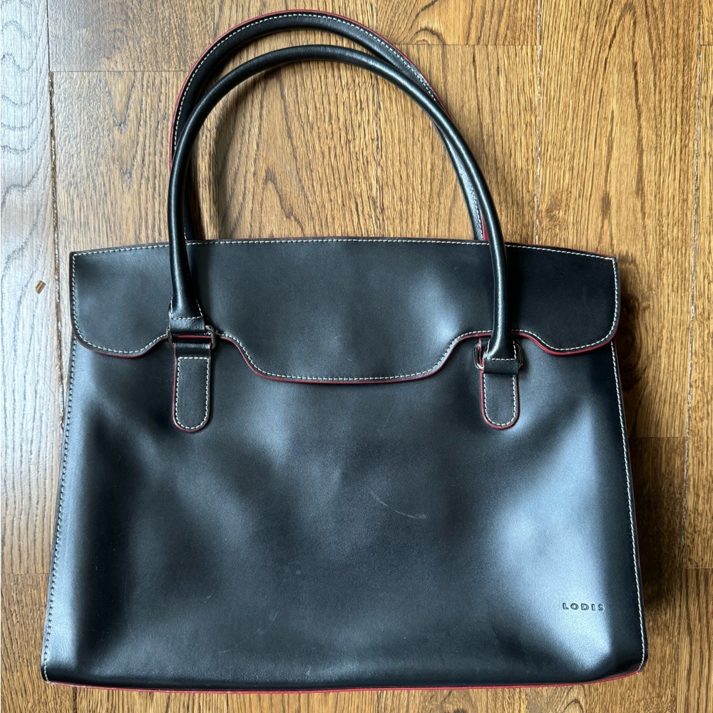 Lodis Black Briefcase with Red Accents